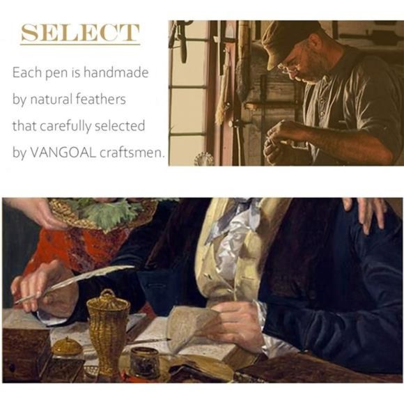 Feather Pen and Ink Set, Glittering Quill Pen Set Antique Calligraphy Dip Pen - Picture 2 of 6